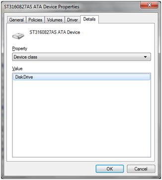 On the Detail tab, choose Device Class in the drop-out list.