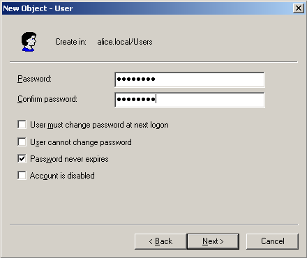 Domain user password