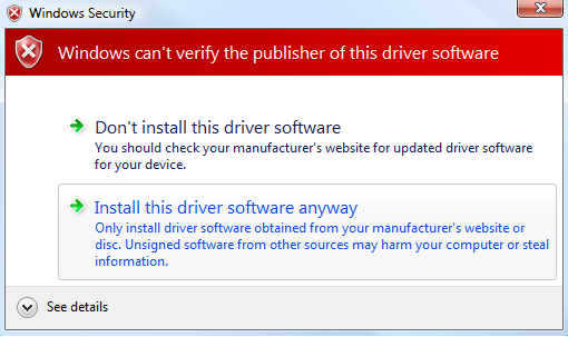 Windows Security warning