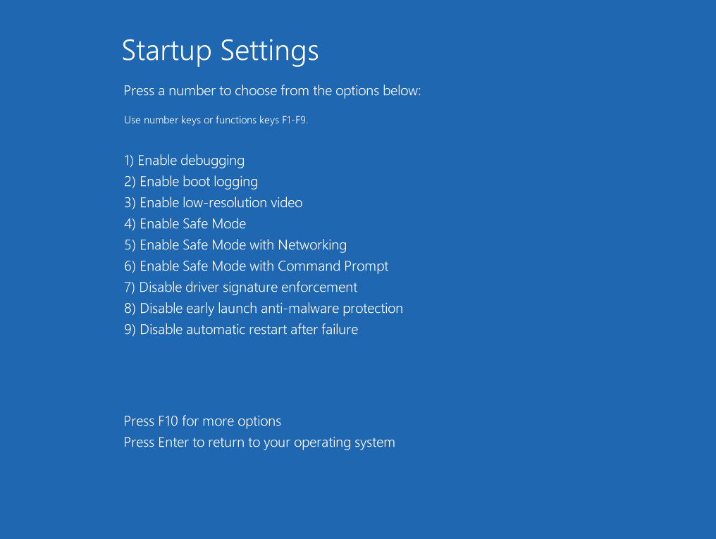 Startup Settings in main Windows menu