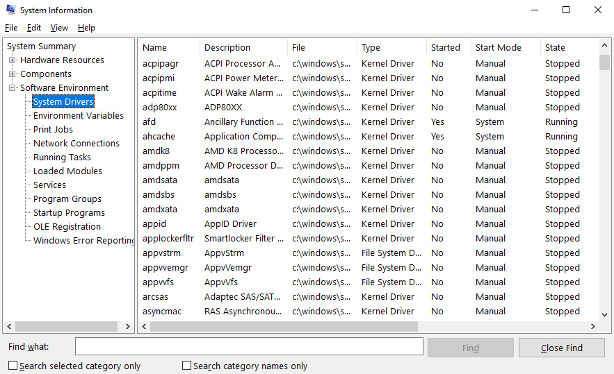 System Information console