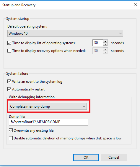 Startup and Recovery Settings