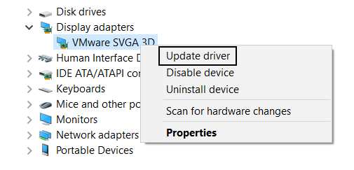 Update driver in the Device Manager