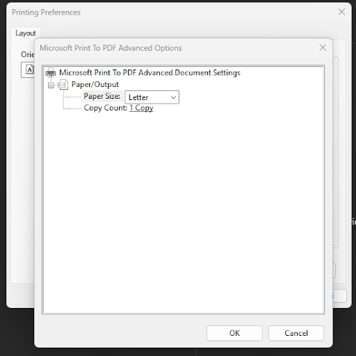 notepad printing preferences