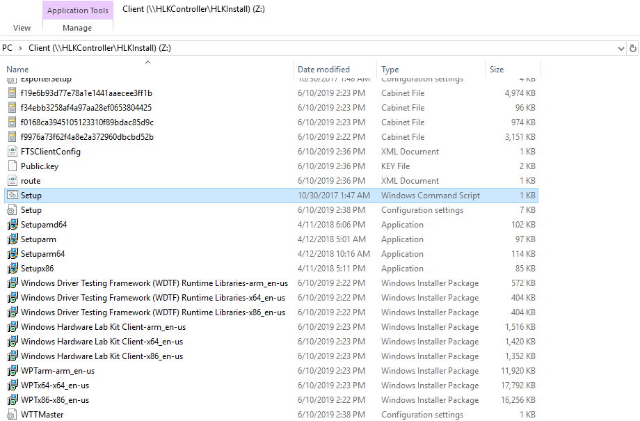 Image 2. Run Setup.cmd to start installing the Windows HLK Client