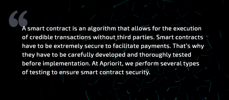 A smart contract is an algorithm that allows for the execution of credible transactions