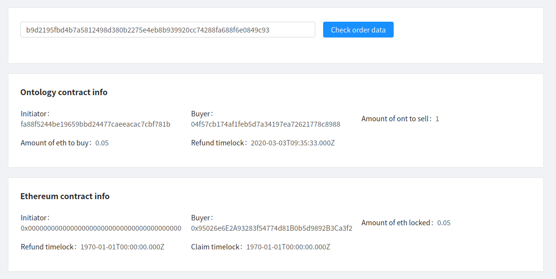 checking order data and confirming that the ontology address is correct