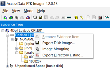 Export Disk Image... option in the context menu