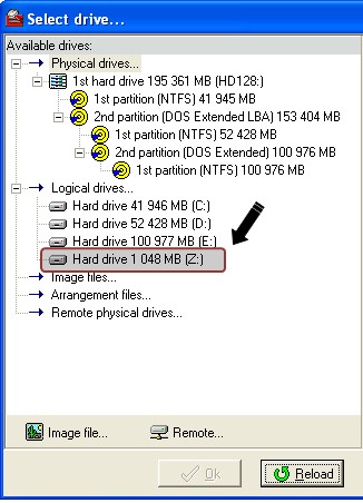 Selecting the mapped drive