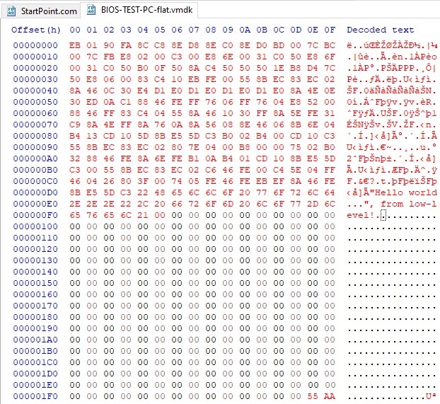 Hex View panel of a disk containing the bootloader