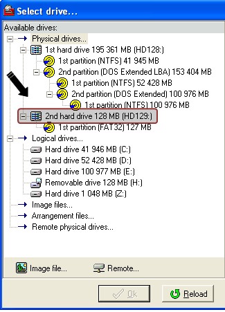 Selecting a physical drive for testing