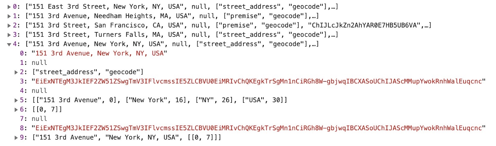 Places API responce
