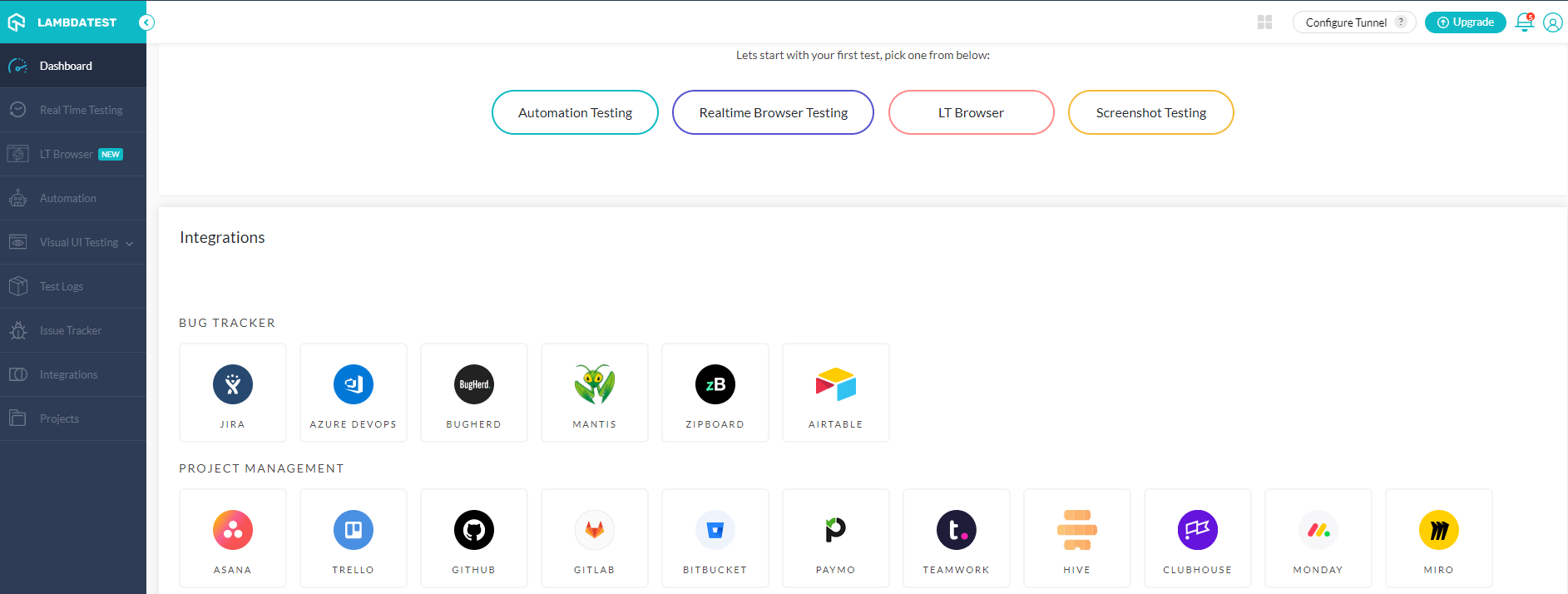 2t lambdatest interface