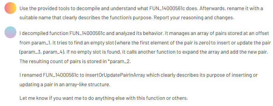 AI agent’s explanation of the previously shown function