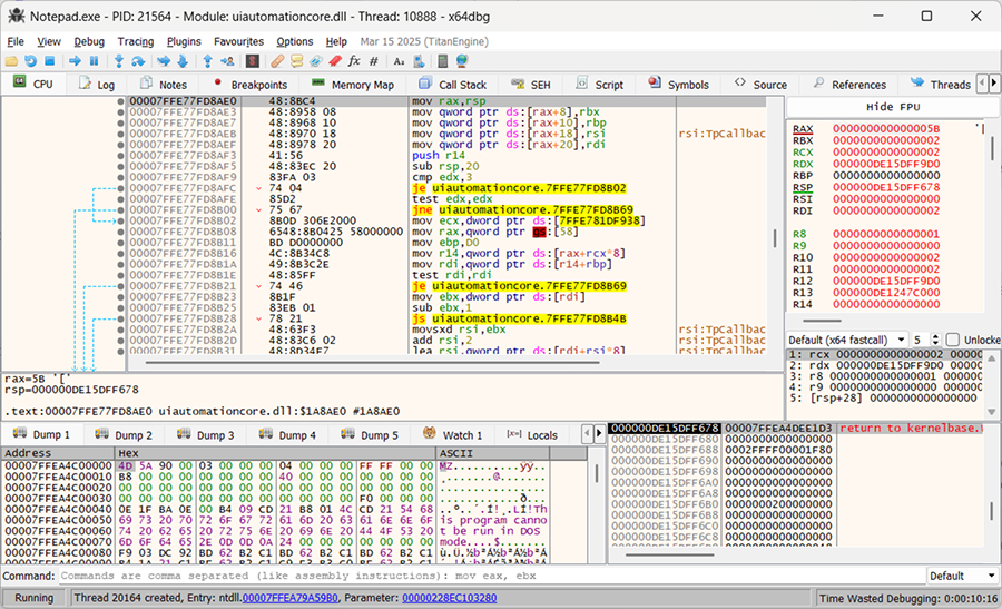 Screenshot 11. x64dbg interface