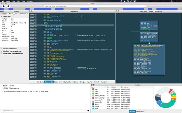  Screenshot 6. Radare 2 interface