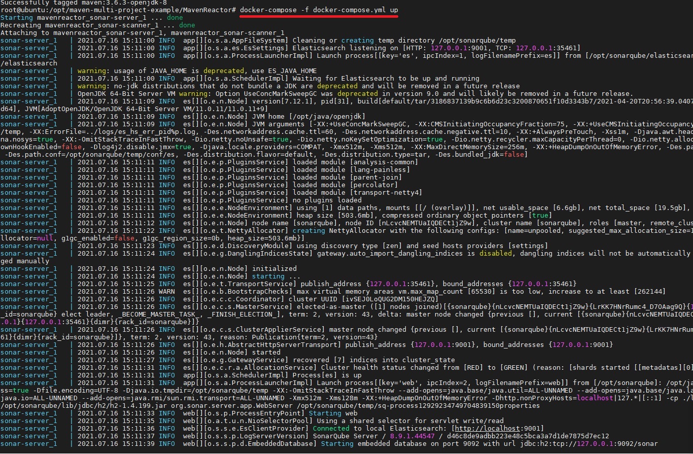 Launching sonar-server and sonar-scanner containers