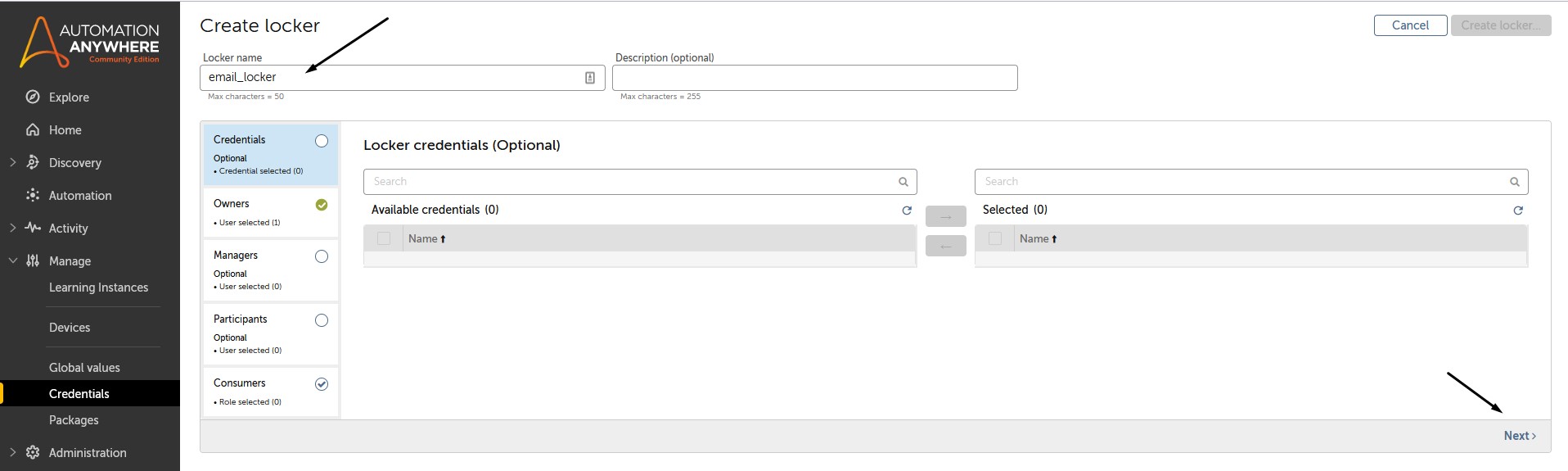 automation anywhere locker configuration