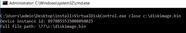Closing the virtual disk with the control utility