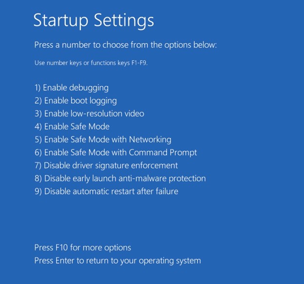 Windows startup settings