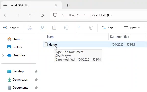 Remounted virtual disk with a text file