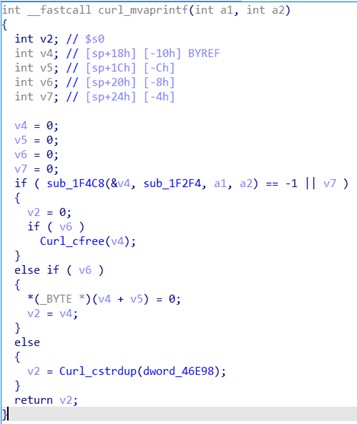 Decompiling curl_mvaprintf() API