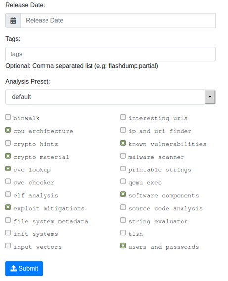 Additional settings for firmware analysis