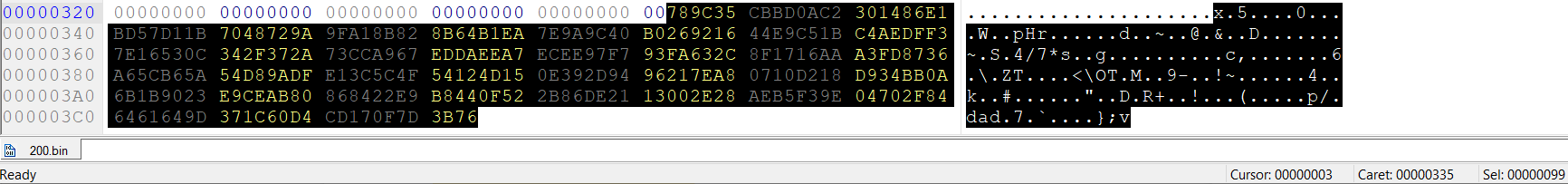 7 data at the end of the har file at offset 0x335