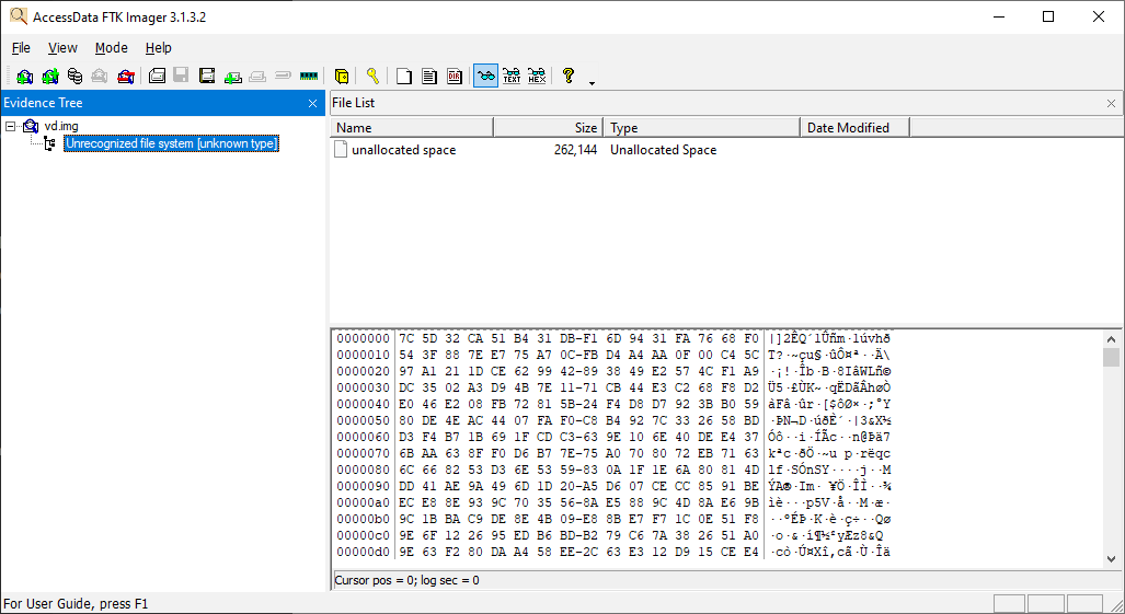 The encrypted file of our virtual disk opened with FTK Imager