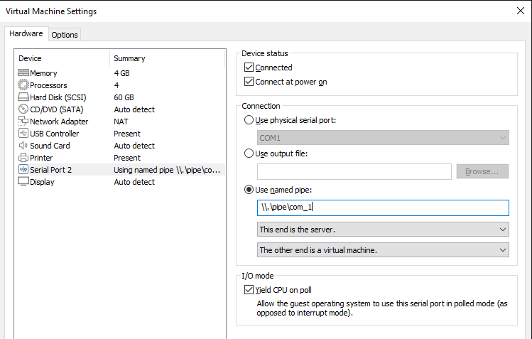 Virtual machine settings in VMWare