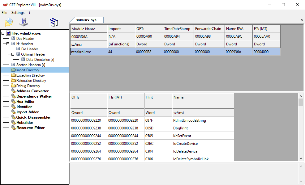 List of a driver’s linked modules with imported APIs