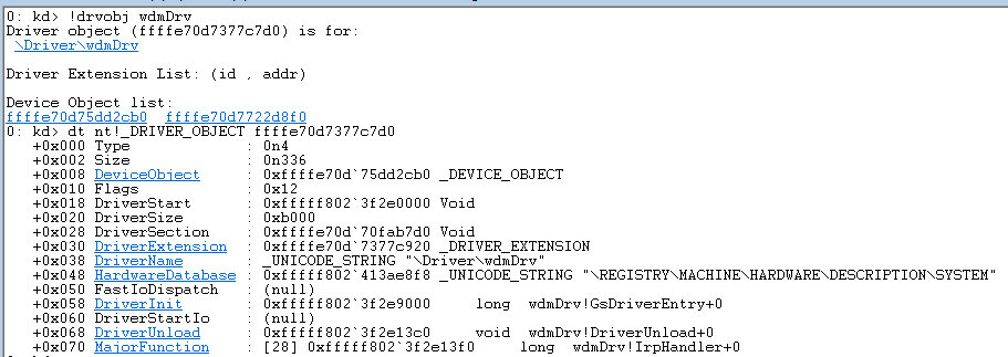 The DriverObject structure view