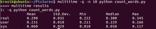 Execution time of a Python program with 7 non-blank lines