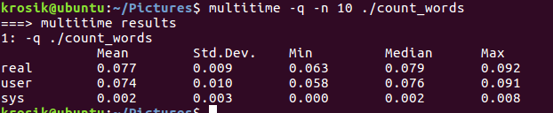 Execution time of a C program