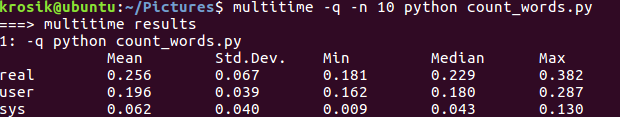 Execution time of a Python program with 9 non-blank lines