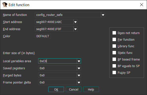 Using the 0xC0 value (the stack frame size)