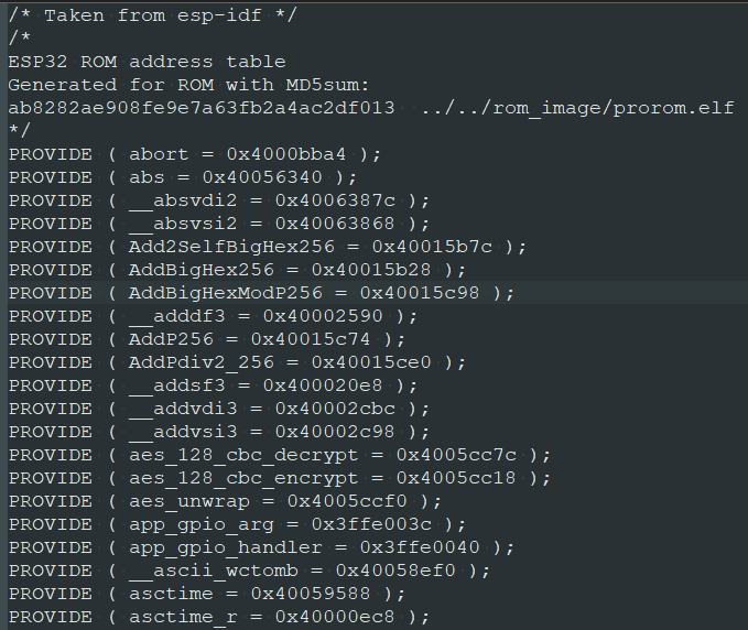 The ESP32 ROM address table