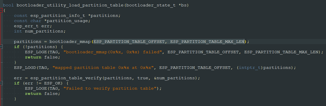 The bootloader_utility_load_partition_table() function that shows the firmware must contain a partition table