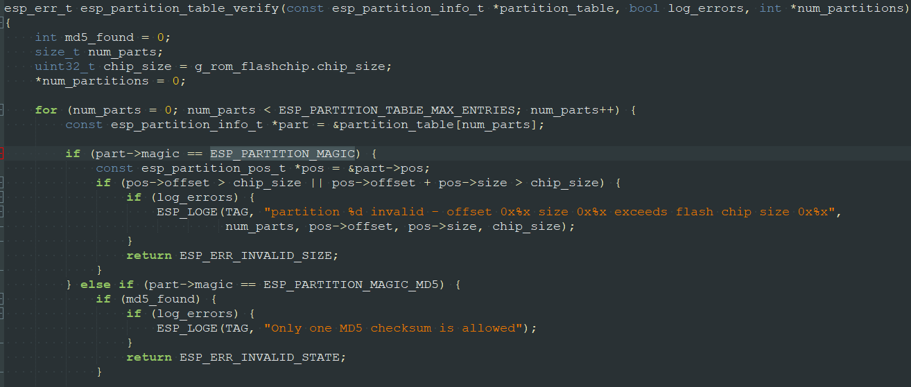 Discovering the esp_partition_table_verify() function