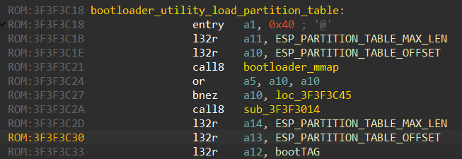 Finding bootloader_utility_load_partition_table and ESP_PARTITION_TABLE_OFFSET