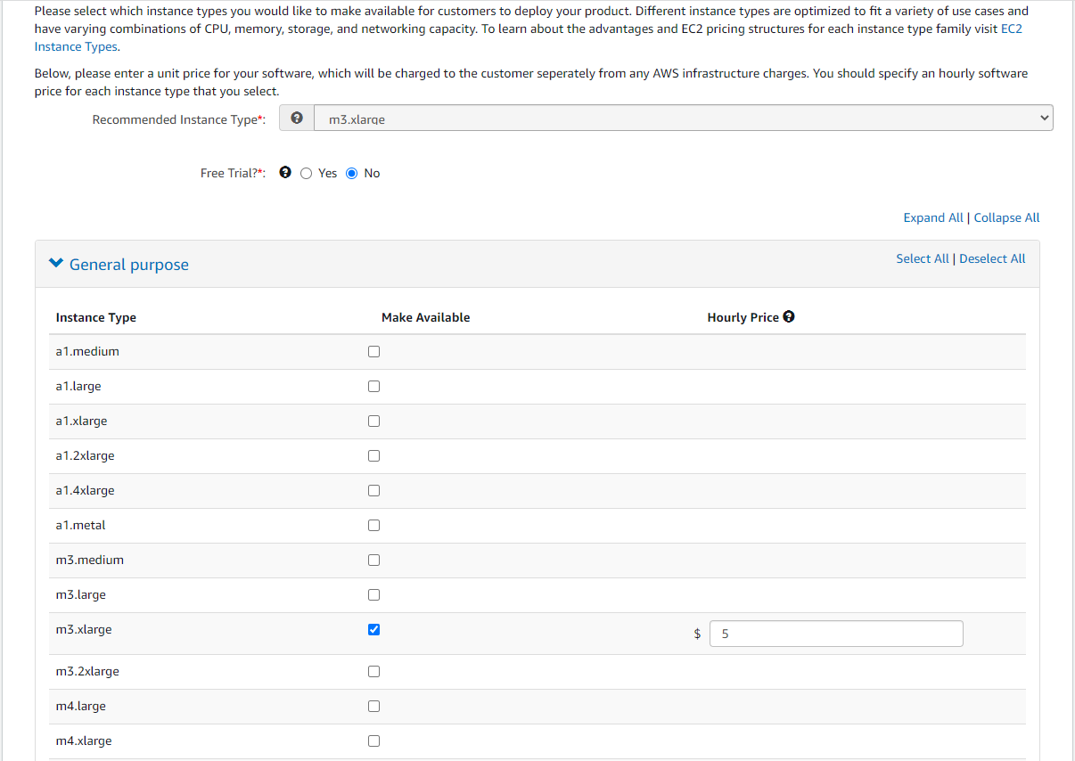 Choosing an EC2 instance for product AMI