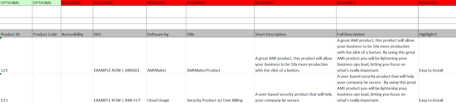 Example of a product registration form