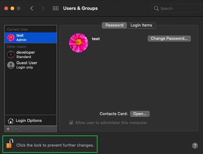 Accessing the Users & Groups preferences pane
