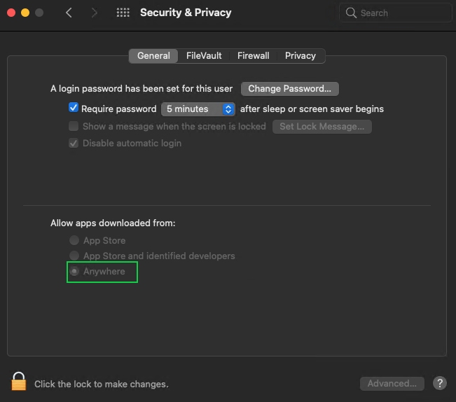 Figure 17. Allowing installation of applications from any sources