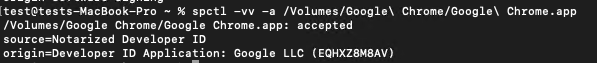 Checking Developer ID and Notarization of Google Chrome