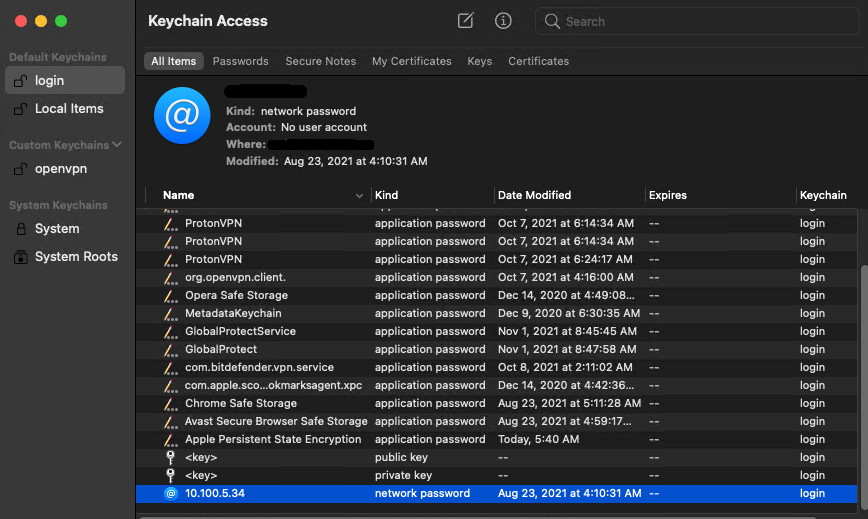 Accessing credentials stored in Keychain Access