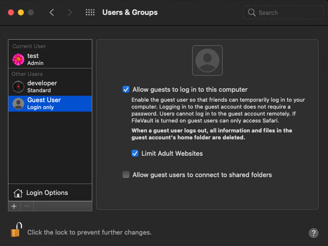 Managing the Guest User account in macOS