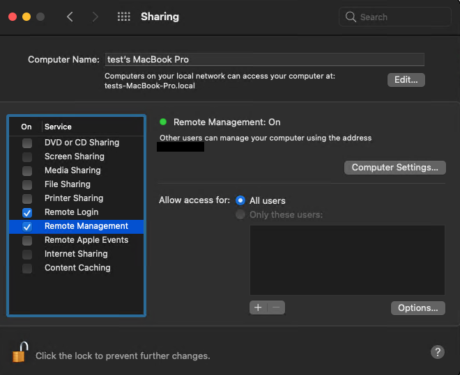 Enabling Apple Remote Desktop