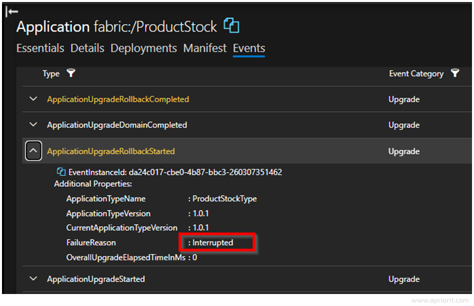 Screenshot 7. Rollback occurs when parameters don’t comply with documentation